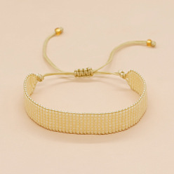 Rectangle Glass Seed Braided Bead Bracelet, Adjustable Bracelet for Women, Rectangle Pattern, 11 inch(28cm)
