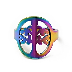 Rainbow Color Ion Plating(IP) 201 Stainless Steel Tree of Life Finger Ring for Women, Rainbow Color, US Size 6 1/2(16.9mm)