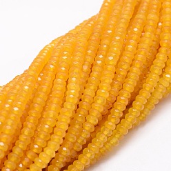 Goldenrod Dyed Natural Malaysia Jade Rondelle Beads Strands, Faceted, Goldenrod, 4x2~3mm, Hole: 1mm, about 115pcs/strand, 14 inch
