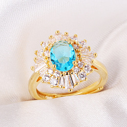 Стиль 3 Женское кольцо-капелька с увеличенным цирконом и инкрустацией цветком - регулируемое, модный, заявление.