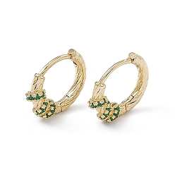 Green Rack Plating Brass Micro Pave Cubic Zirconia Hoop Earrings, Real 18K Gold Plated, Lead Free & Cadmium Free, Ring, Green, 15x17x2.6~4.6mm, Pin: 1mm