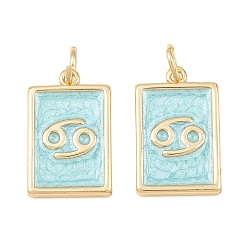 Cancer Brass Enamel Pendants, Rectangle Charms, Rack Plating, Cadmium Free & Lead Free, Long-Lasting Plated, Golden, Cancer Charms, 17.5x11x2mm, Hole: 3mm