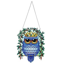 Royal Blue Owl Wreath DIY Diamond Painting Door Window Hanging Decoration Kits, including Plastic Pendants, Resin Rhinestones, Diamond Sticky Pen, Tray Plate and Glue Clay, Royal Blue, 300x240mm