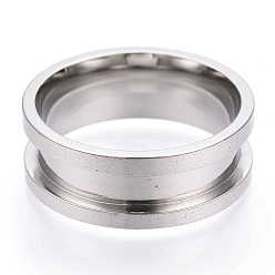 Stainless Steel Color 201 Stainless Steel Grooved Finger Ring Settings, Ring Core Blank, for Inlay Ring Jewelry Making, Stainless Steel Color, Inner Diameter: 19mm, 8mm