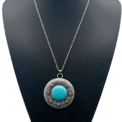 Плоский Круглый Модные ожерелья Сплав, с синтетическими бирюзовый, плоско-круглые