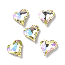 Luminous Green Glass Rhinestone Cabochons, Pointed Back & Back Plated, Heart, Luminous Green, 13x12x4.3mm