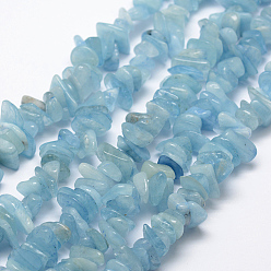 Sky Blue Natural Aquamarine Beads Strands, Nuggets, Sky Blue, 8~20x2~5mm, Hole: 1mm, 15.3 inch(39cm)