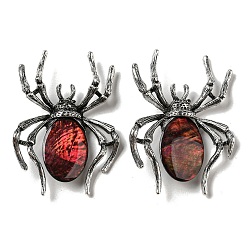 Dark Red Dual-use Items Alloy Pave Dyed Shell Spider Brooch, with Jet Rhinestone, Antique Silver, Dark Red, 57.5~58x41.5~42x12.5mm, Hole: 4x3mm