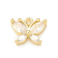 Real 18K Gold Plated Clear Glass Pendnants, with Brass Findings, Butterfly Charms, Real 18K Gold Plated, 9.5x11x3mm, Hole: 1.2mm