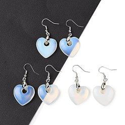 Опал Серьги из синтетического опалита, с латунными крючками для сережек, без свинца и без кадмия, сердце, 47x23 мм