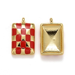 Красный Подвески из латуни с эмалью в стойку, долговечный, реальный 18 k позолоченный, без свинца и без кадмия, прямоугольные, красные, 17x10x3.5 мм, отверстие : 1.6 мм