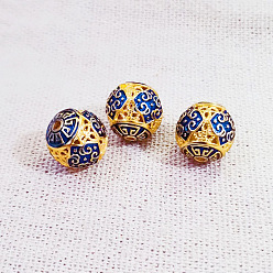 Flower Brass Enamel Beads, Golden, Round, Flower, 12mm