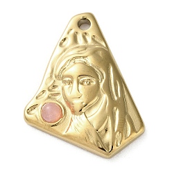 Rose Quartz PVD Vacuum Plating 316 Stainless Steel Pendants, with Natural Rose Quartz, Triangle, Real 18K Gold Plated, 24x18.5x3.5mm, Hole: 1.8mm