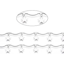 Stainless Steel Color Handmade 304 Stainless Steel Scalloped Bar Link Chains, Soldered, with Star Charms and Card Paper, Stainless Steel Color, Bar Link: 16x2x3mm, Star: 9x8x0.5mm, about 16.4 Feet(5m)/card