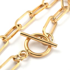 Golden Ion Plating(IP) 304 Stainless Steel Paperclip Chain Bracelets, with Toggle Clasps, Golden, 8 inch(20.2cm)