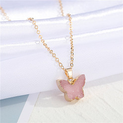 Pink Resin Butterfly Pendant Necklace Animal Collarbone Chain Jewelry for Women