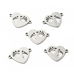 Stainless Steel Color 304 Stainless Steel Links Connectors, Heart with Footprint, Stainless Steel Color, 13x19x1mm, Hole: 1mm