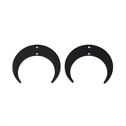 Черный Ионное покрытие (ip) 201 нержавеющая сталь 2 подвески с петлевыми звеньями, лазерная резка, полумесяц, чёрные, 26x30x1 мм, отверстие : 1.5 мм.