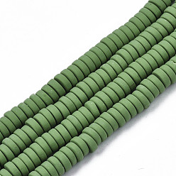 Vert Olive Foncé Perles en fimo faits à la main, disque / plat rond, perles heishi, vert olive foncé, 5.5x2mm, Trou: 1.5mm, Environ 162~184 pcs/chapelet, 15.94 pouces ~ 16.34 pouces (40.5~41.5 cm)