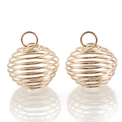 Light Gold Hollow Lantern Iron Wire Bead Cage Pendants, Spiral Bead Cage, Light Gold, 21x19.5mm, Hole: 5.5mm