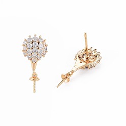 Real 18K Gold Plated Brass Micro Pave Clear Cubic Zirconia Stud Earring Findings, for Half Drilled Beads, Nickel Free, Hot-air Balloon, Real 18K Gold Plated, 20.5x9mm, Pin: 0.6mm, pin: 0.6mm(for half drilled beads)