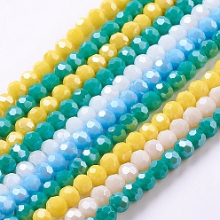 Mixed Color Electroplate Glass Beads Strands, Pearl Luster Plated, Imitation Jade, Faceted, Round, Mixed Color, 4mm, Hole: 0.5mm, about 100pcs/strand, 14.2 inch