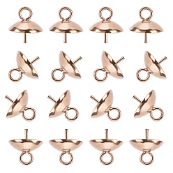 Rose Gold Unicraftale Vacuum Plating 304 Stainless Steel Cup Pearl Peg Bails Pin Pendants, For Half Drilled Beads, Rose Gold, 8mm, Hole: 1.5mm, Pin: 0.7mm, 30pcs/box