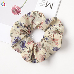 C218 Chiffon Peony Flower - Beige Floral Fabric Hair Scrunchie for Ponytail - Charming and Elegant Accessory
