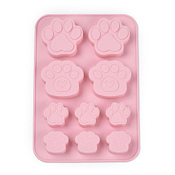 Pink Food Grade Silicone Molds, Fondant Molds, For DIY Cake Decoration, Chocolate, Candy, UV Resin & Epoxy Resin Jewelry Making, Dog Paw Prints, Pink, 200x137.5x15.5mm Paw Prints: 25.5x30.5mm, 46x53mm and 53.5x46.5mm
