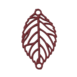 Dark Red 430 Stainless Steel Connector Charms, Etched Metal Embellishments, Leaf Links, Dark Red, 19x10.5x0.5mm, Hole: 1.2mm
