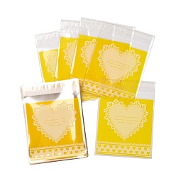 Green Yellow Rectangle OPP Cellophane Bags, with Heart Pattern, Green Yellow, 14x9.9cm, Unilateral Thickness: 0.035mm, Inner Measure: 11x9.9cm, about 95~100pcs/bag