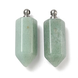 Зеленый Авантюрин Подвески для флаконов с натуральным зеленым авантюрином, граненые подвески-пули для бутылок с 304 винтовыми дужками из нержавеющей стали, цвет нержавеющей стали, 42~44x16~16.5x14~14.5 мм, отверстие : 2.5 мм