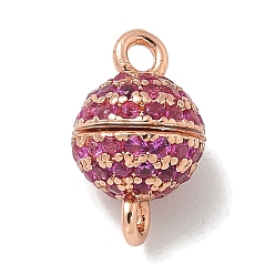 Фуксиновый Стойка покрытие круглая латунь микропаве кубический цирконий магнитные застежки, долговечный, без свинца и без кадмия, розовое золото , красно-фиолетовые, 10x6 мм, отверстие : 1.5 мм