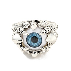 Steel Blue Evil Eye Resin Open Cuff Ring, Antique Silver Alloy Gothic Jewelry for Men Women, Steel Blue, US Size 9(18.9mm)