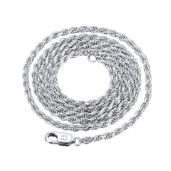 Platinum Rhodium Plated 925 Sterling Silver Rope Chain Necklace, with S925 Stamp, Platinum, 17.72 inch(45cm)