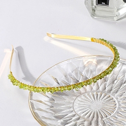 Peridot Wire Wrapped Natural Peridot Chip Hair Bands, with Metal Hoop, for Women Girls, 140x120x25mm