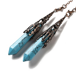 Синтетическая Бирюза Синтетический бирюзовый маятник для биолокации большие подвески, с латунной фурнитурой , пуля, 260~270 мм, отверстие : 1.5 мм
