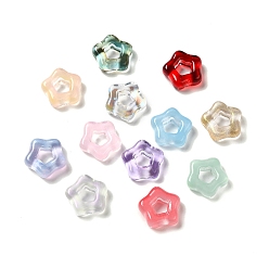 Couleur Mélangete Perle européenne en verre transparent, Perles avec un grand trou   , étoiles, couleur mixte, 11.5x12x4mm, Trou: 4.3x4.5mm