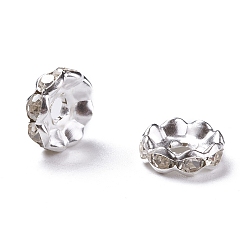 Silver Iron Rhinestone Spacer Beads, Grade A, Rondelle, Waves Edge, Silver Color Plated, 10x3.5mm, Hole: 2mm