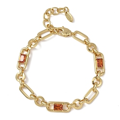 Оранжевый Браслет-цепочка из латуни в виде кольца и скрепки с микропаве из кубического циркония для женщин., реальный 18 k позолоченный, без кадмия и без свинца, стойки покрытие, долговечный, оранжевые, 6.89 дюйм (17.5 см)