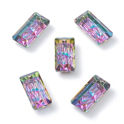 Volcano Embossed Glass Rhinestone Pendants, Rectangle, Faceted, Volcano, 14x7x4.2mm, Hole: 1.5mm