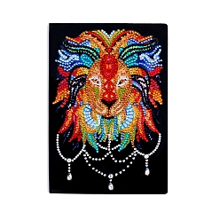 Lion DIY Diamond Painting Notebook Kits, including PU Leather Book, Resin Rhinestones, Diamond Sticky Pen, Tray Plate and Glue Clay, Lion, Notebook: 210x150mm, 50 pages/book