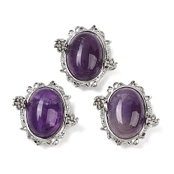 Аметист Натуральный аметист овальной формы с цветочными многорядными звеньями, Латунные коннекторы, платина, стойки покрытие, 23.5x23.5x11 мм, отверстие : 2 мм