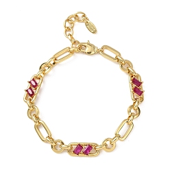 Фиолетовый Браслет-цепочка из латуни в виде кольца и скрепки с микропаве из кубического циркония для женщин., реальный 18 k позолоченный, без кадмия и без свинца, стойки покрытие, долговечный, фиолетовые, 6.89 дюйм (17.5 см)