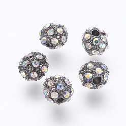 Crystal AB Alloy Grade A Rhinestone Beads, Round, Gunmetal, Crystal AB, 6mm, Hole: 1mm