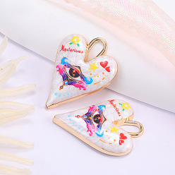 Разноцветный Подвески сплава cmолы, Сердце с глаз, с золотистой петлей, красочный, 34x25 мм