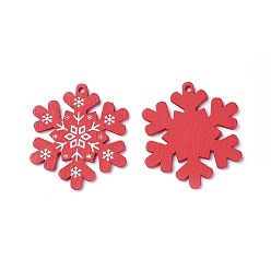 Red Poplar Wood Pendants, Dyed, Snowflake, Red, 50x44.5x3mm, Hole: 2mm