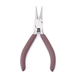 Coconut Brown 50# Carbon Steel Jewelry Pliers, Round Nose Pliers, Ferronickel, with Plastic Handle, Coconut Brown, 12.6x4.6x0.9cm