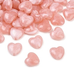 Light Coral Two-tone Opaque Acrylic Beads, Heart, Light Coral, 16.5x17.5~18x8mm, Hole: 2mm