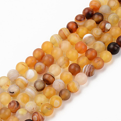 Gold Natural Sardonyx Beads Strands, Frosted, Dyed & Heated, Round, Gold, 6mm, Hole: 1mm, about 63~65pcs/strand, 14.76 inch(37.5cm)
